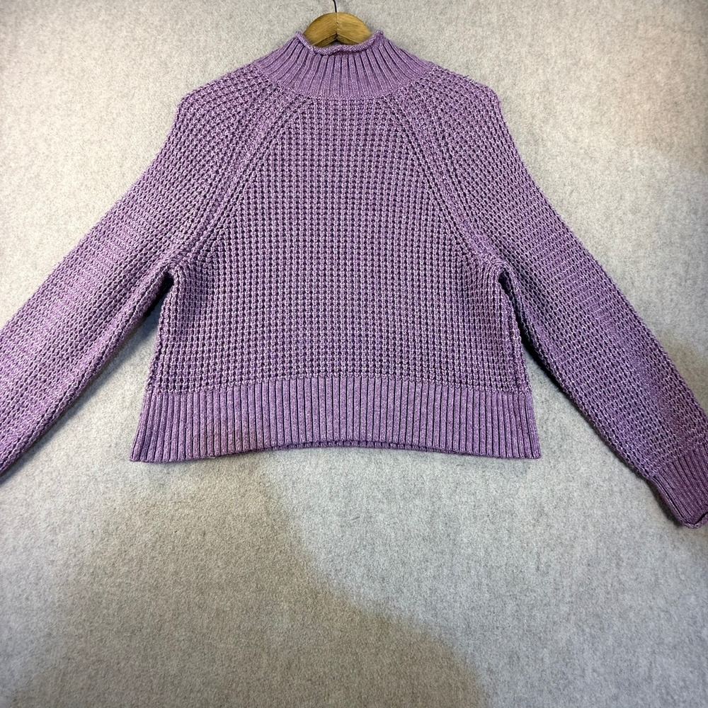 American Eagle Purple Waffle Knit Mock Neck Sweater XS Raglan Sleeve Pullover - Picture 7 of 7